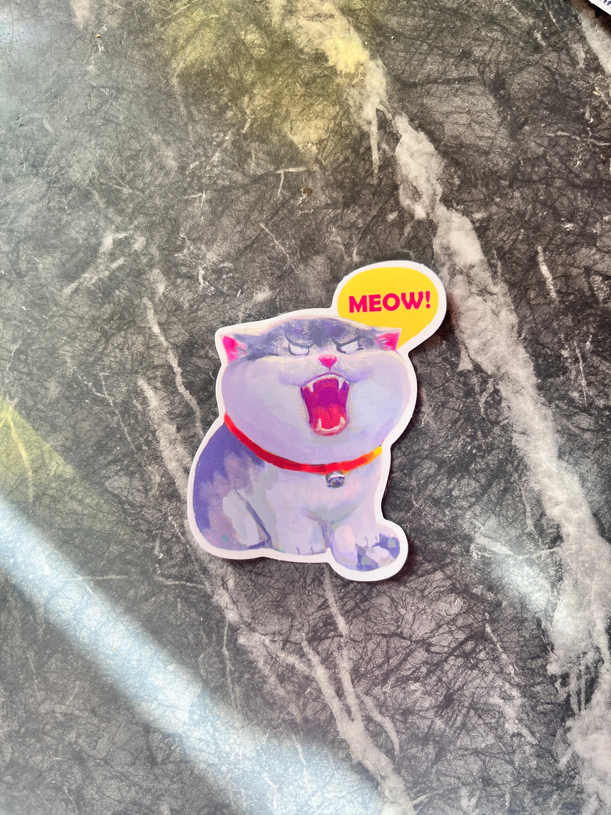 Meowdy purple cat sticker