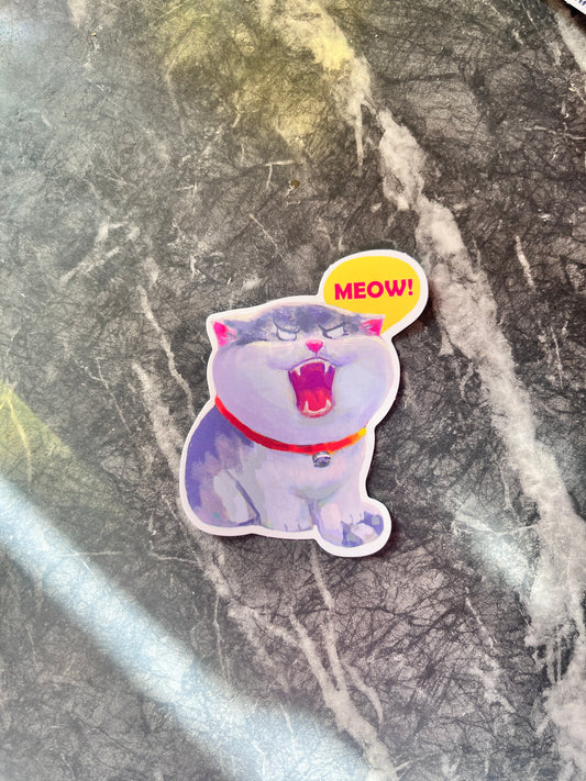 Meowdy purple cat sticker