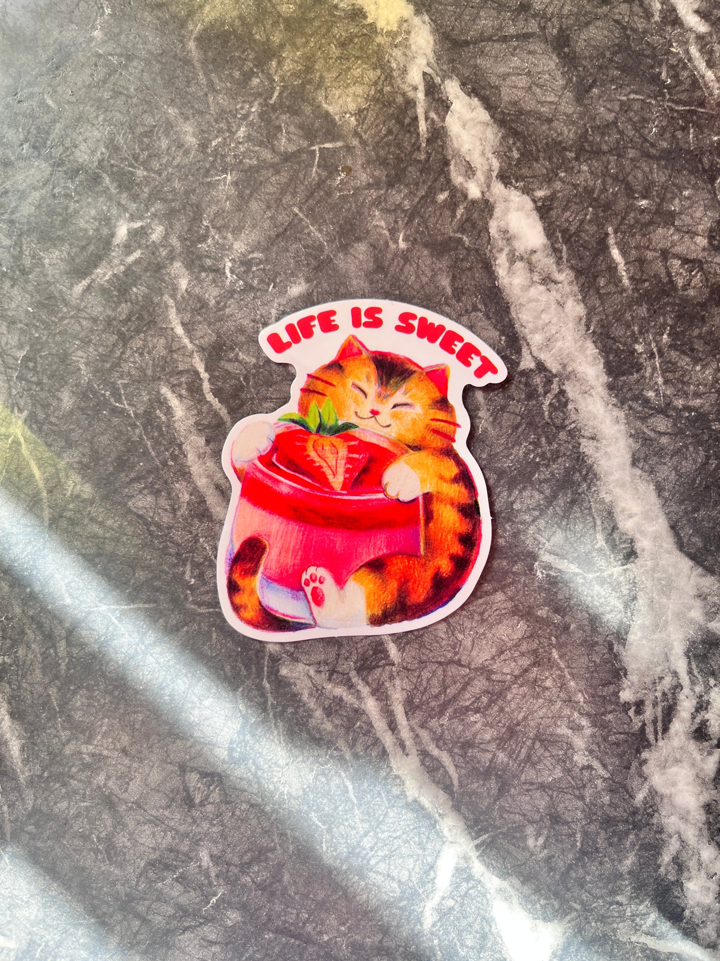 Life Is Sweet orange cat sticker